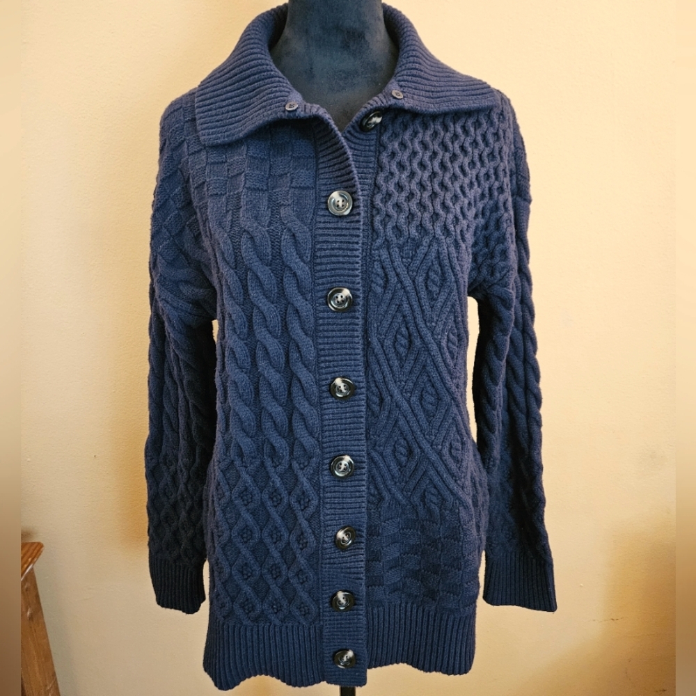 Ann Taylor Weekend Black Cable Knit Cardigan Sweater